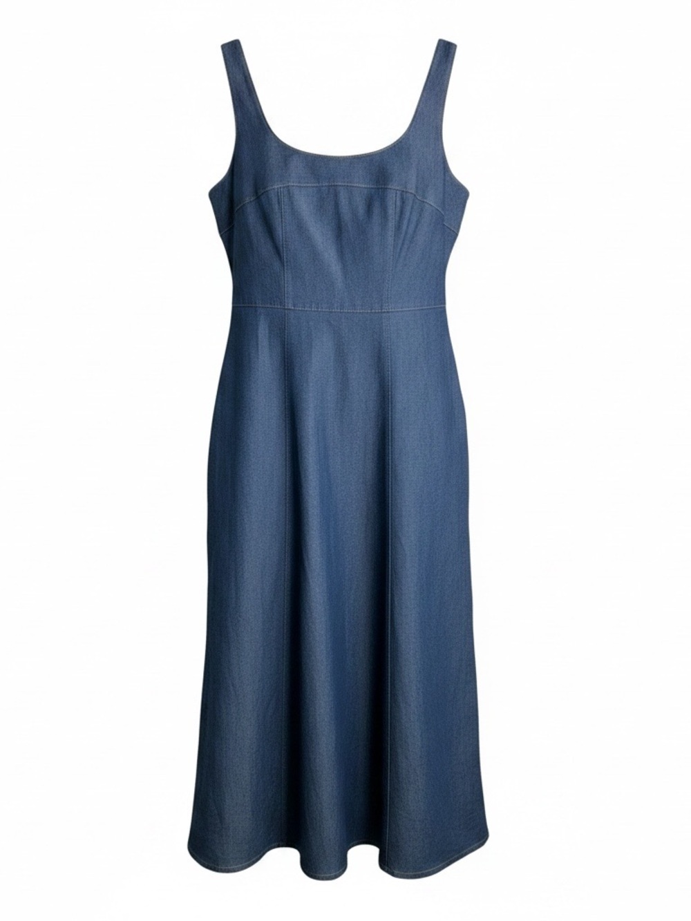 La Piccola Creativa Denim Midi Dress LARGE Blue Cotton Blend Made in Italy Scoop
